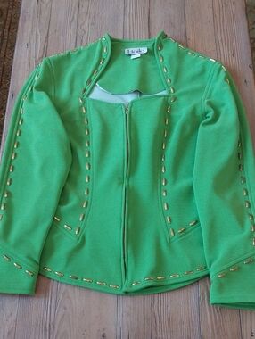 Etoile Bright Green Zip-Front Blazer with Gold Trim